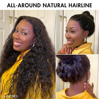 Glueless 360 Lace Super Natural Hairline Water Wave Free Part Human Hair Wig