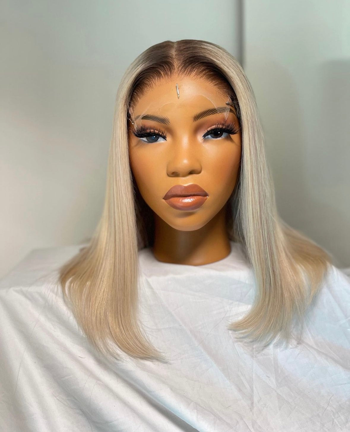 HD 5x5 closure white gold straight frontal bob