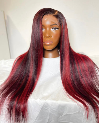 HD 5x5 closure red highlight straight frontal unit