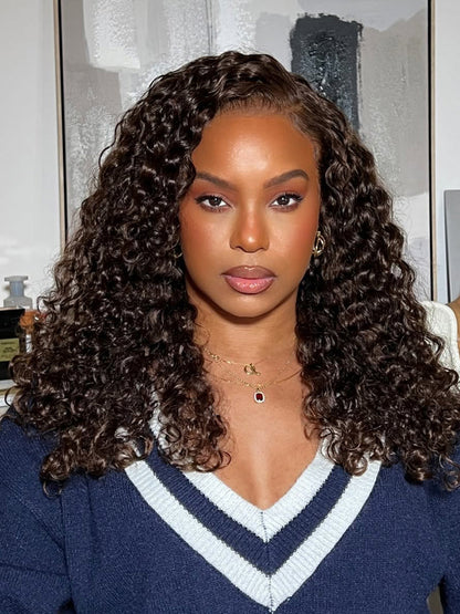 Chocolate Brown Deep Wave Invisi Strap Snug Fit 360 Lace Frontal Bleached Knots Glueless Lace Wig