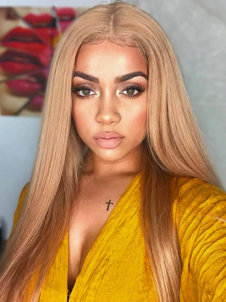 Glueless Light Chestnut Brown Hair Silky Straight Transparent Lace Front Wig Human Hair