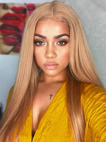 Glueless Light Chestnut Brown Hair Silky Straight Transparent Lace Front Wig Human Hair