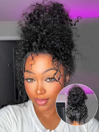 Glueless Invisi-Drawstring Flexible Fit 360 Lace Frontal Wigs Water Wave Wigs With Bleached Knots