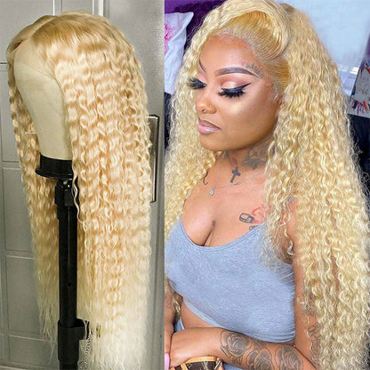 Blonde Water Wave Lace Front Wig 613 Human Hair Transparent Lace Wig