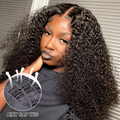 Curly Human Hair Lace Closure Air Wig With Breathable Wig Cap
