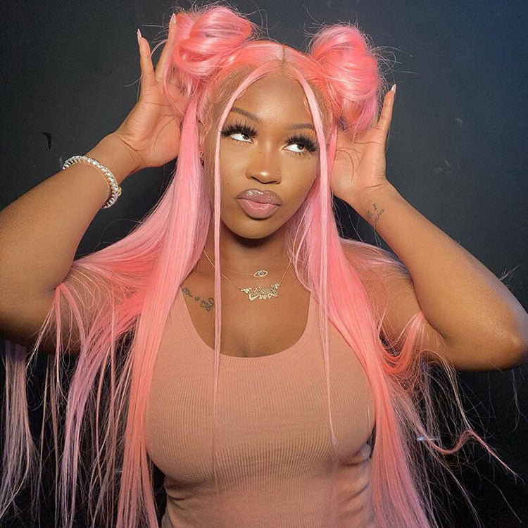 Rose Pink Natural Light Pink Straight Hair Glueless 5*5 Lace Wig