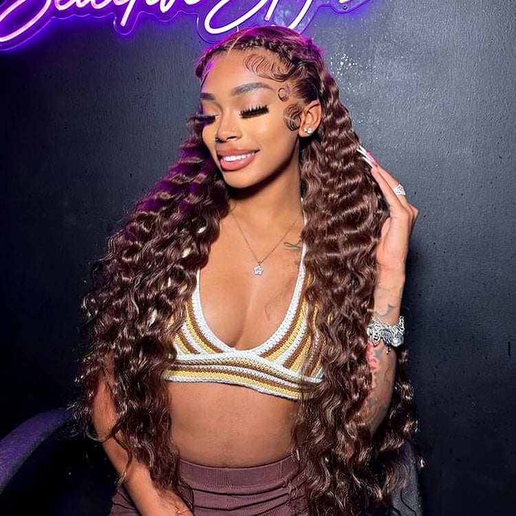 Brown Pre-Braided Deep Crimped Stylist Wig Knotless 13x6 Super Invisible LY Lace Front Wig