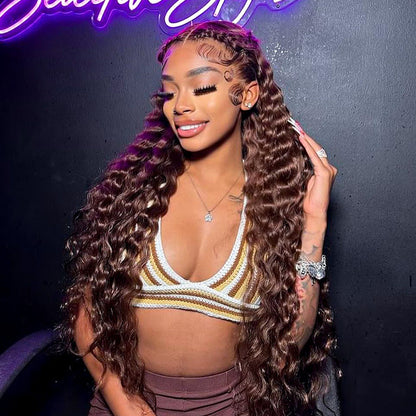 Brown Pre-Braided Deep Crimped Stylist Wig Knotless 13x6 Super Invisible LY Lace Front Wig