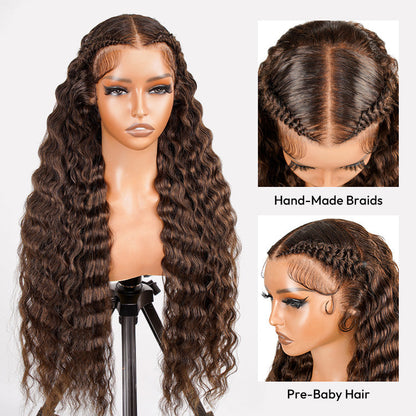 Brown Pre-Braided Deep Crimped Stylist Wig Knotless 13x6 Super Invisible LY Lace Front Wig
