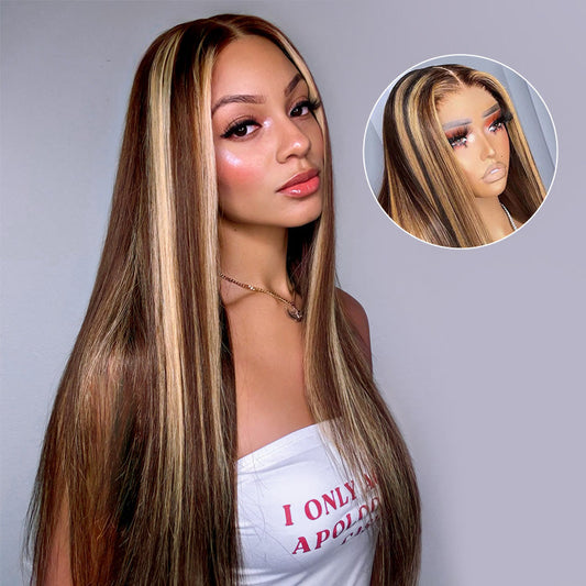 Highlight Wigs Straight Hair Ombre Wigs Customized Human Hair Lace Front Wig