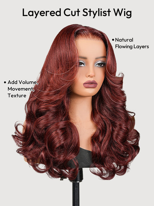 Cherry Cola Red Layered Cut Customized Wave Human Hair Pre-Everything Wig