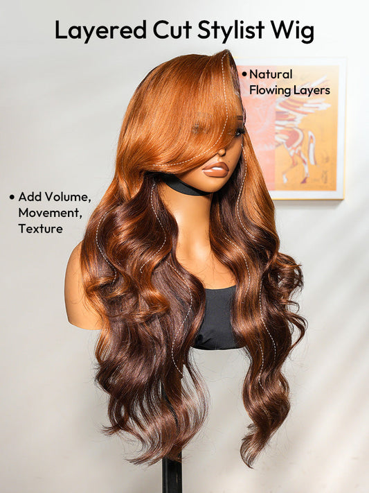 Ombre Ginger Brown Wigs Loose Body Wave 13x4 Lace Front Human Hair Wig