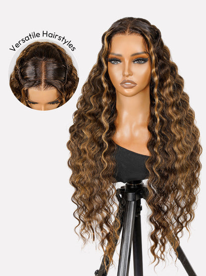 Blonde Highlight Wig Glueless 13x4 Crimped Wavy Lace Front Wig