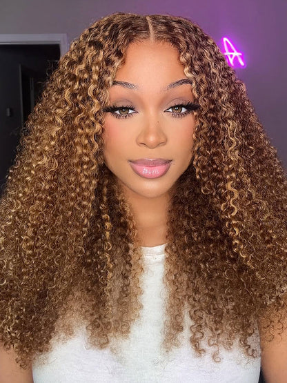Glueless Invisi Drawstring 360 Lace Wig Curly Highlight Ombre Color Wig