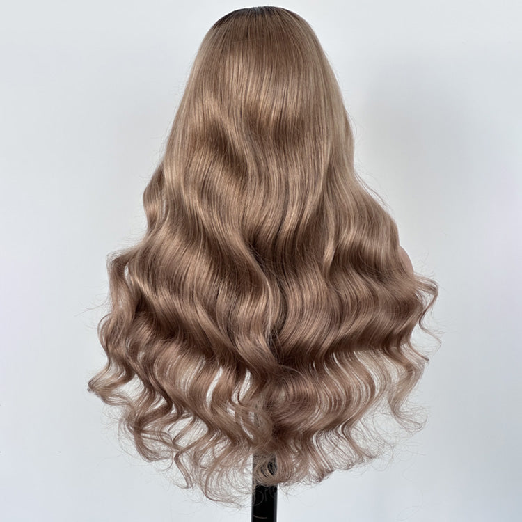 Ash Blonde Wig With Dark Roots Body Wave Ombre Lace Front Human Hair Wig