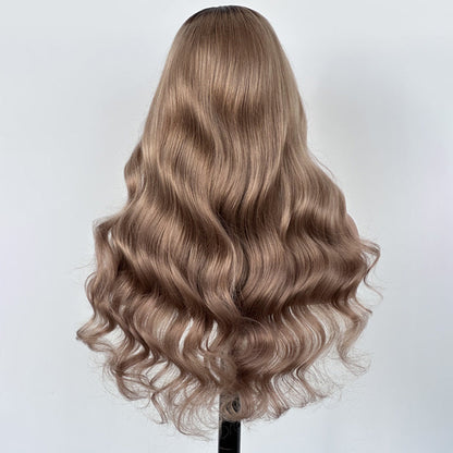 Ash Blonde Wig With Dark Roots Body Wave Ombre Lace Front Human Hair Wig
