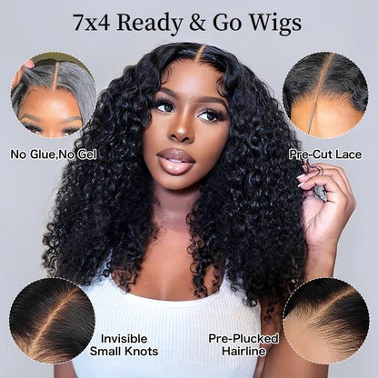 High Quality Curly Human Hair Ready To Go 4*7 Lace Closure Wig