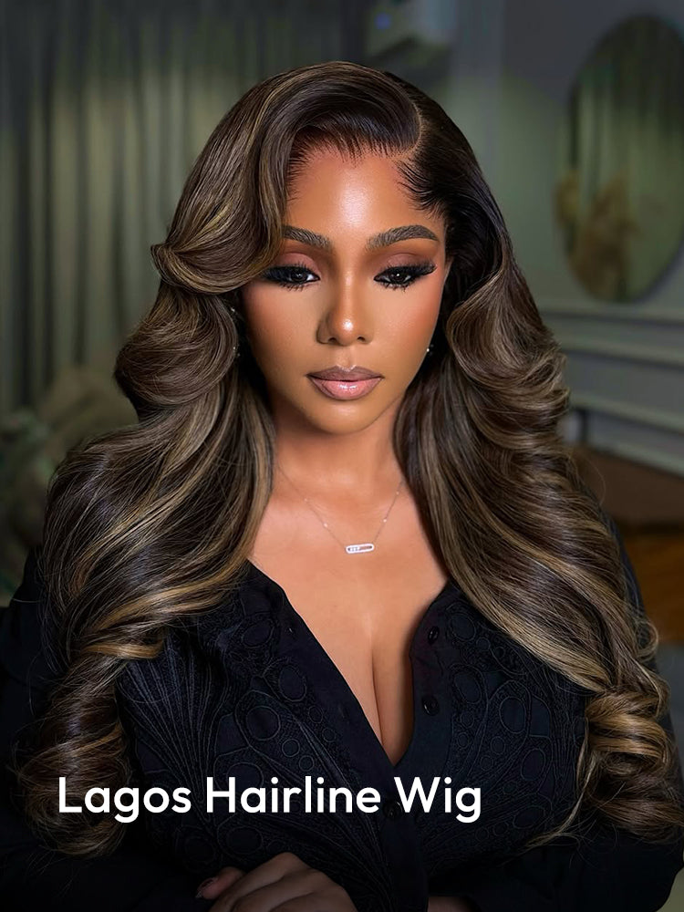 Lagos Hairline Colored Wig Black And Honey Blonde Highlight With Body Wave 13x4 Lace Front Wig