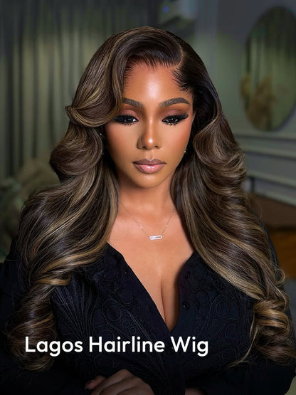 Lagos Hairline Colored Wig Black And Honey Blonde Highlight With Body Wave 13x4 Lace Front Wig