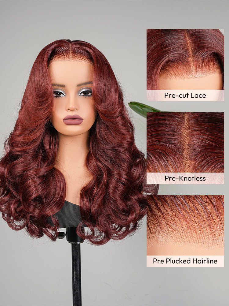 Cherry Cola Red Layered Cut Customized Wave Human Hair Pre-Everything Wig