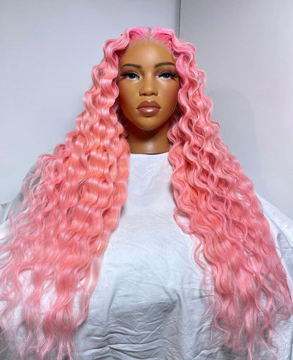 HD 5x5 closure cotton candy pink wavy frontal