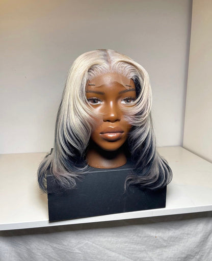 HD 4x4 closure black and white layered wavy frontal unit