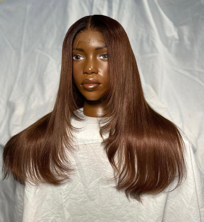 HD 5x5 closure Brown layered straight frontal