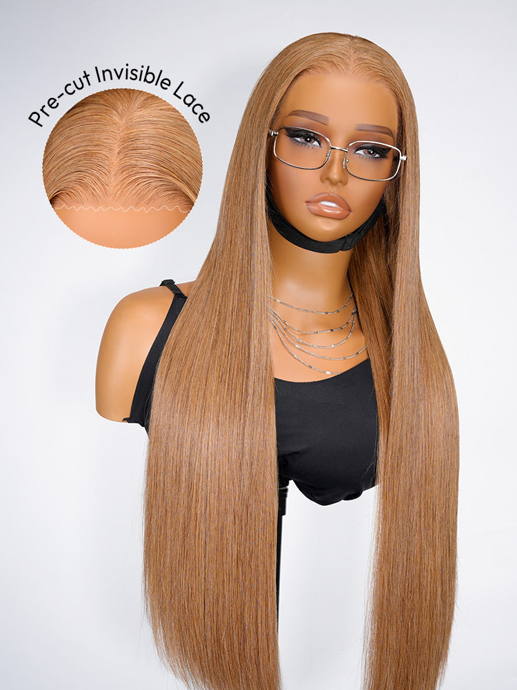 Glueless Light Chestnut Brown Hair Silky Straight Transparent Lace Front Wig Human Hair