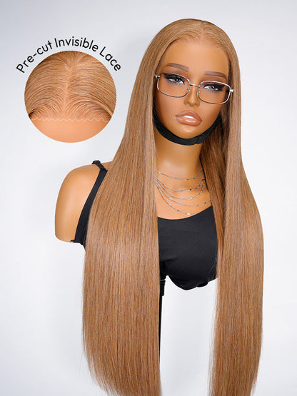 Glueless Light Chestnut Brown Hair Silky Straight Transparent Lace Front Wig Human Hair
