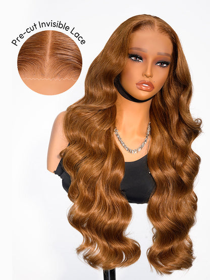 Glueless Caramel Brown Loose Body Transparent Lace Front Wig With Natural Widows Wig Peak M Hairline