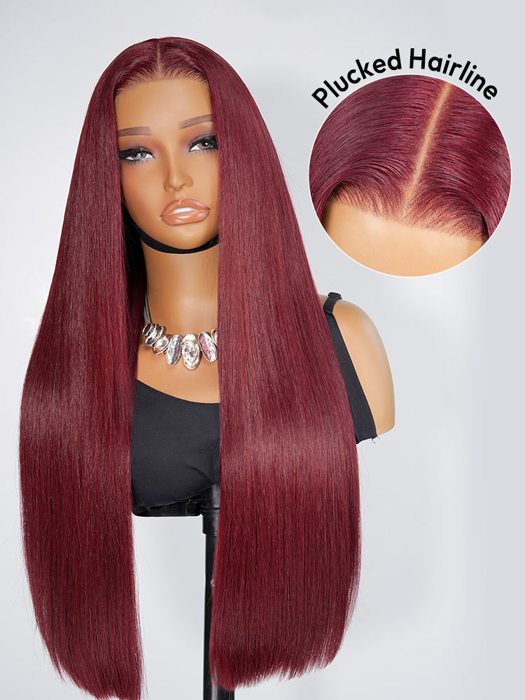 Cherry Cola Red Glueless Wig Straight and Body Wave Human Hair