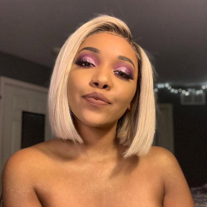 T4/613 Ombre Blonde Bob Wigs 5*7&13*4 Lace Front Bob Wig Straight Hair Short Wig