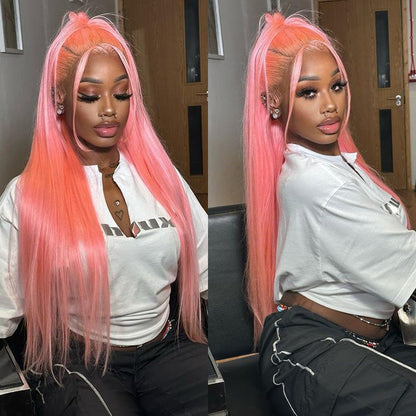 Rose Pink Natural Light Pink Straight Hair Glueless 5*5 Lace Wig