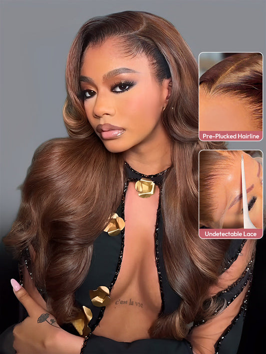 Light Brown Glueless Upgrade M-Shaped Hairline Wig With Loose Body 100% Human Hair 13x4 Undetectable Lace Front Wig
