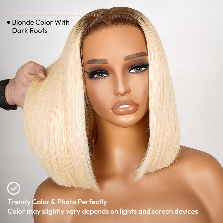 Blonde Bob With Brown Roots Blonde Ombre Bob Lace Front Wig