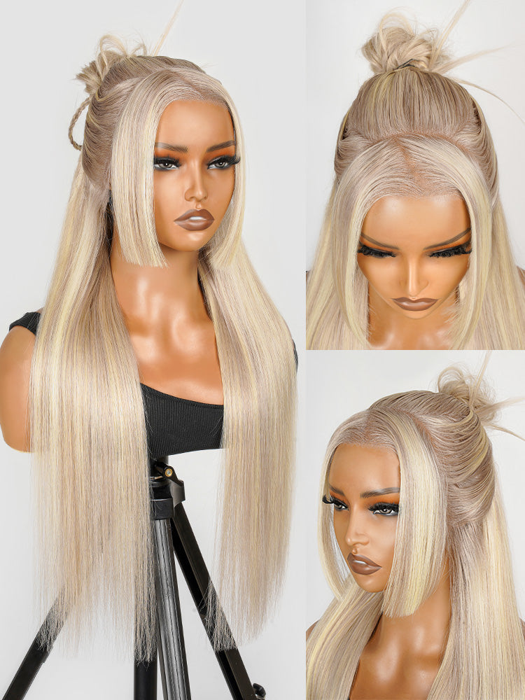Blonde Color Straight Wig 13x4 Lace Front Wig Pre Plucked With Baby Hair