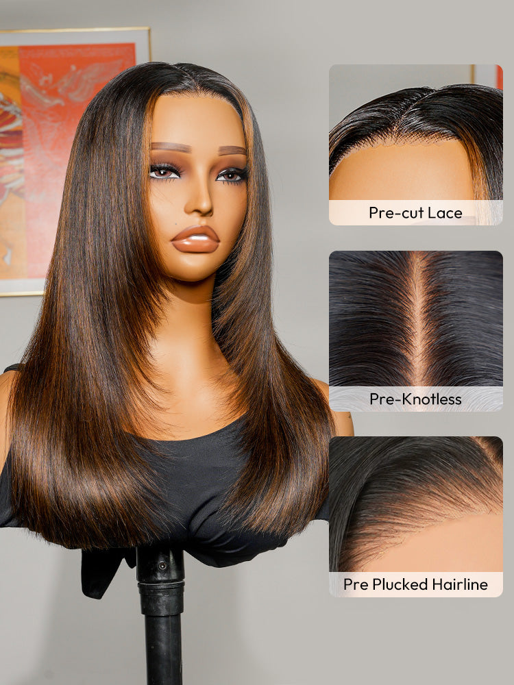 Layer Cut Highlight Customized Color Super Invisible LY Lace Front Straight Human Hair Wig