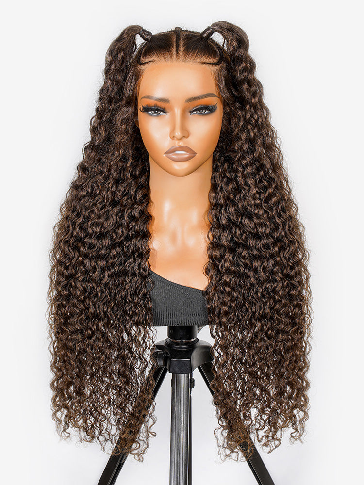 Brown Deep Wave Wig Knotless Pre-Braided 13x6 Parting Lace Front Wig