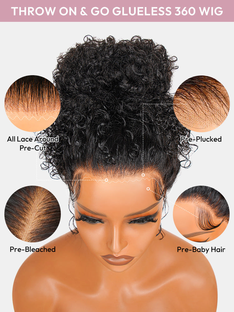 Throw On&Go Glueless 360 Wig Flexi-Fit Invisi Drawstring Cap Pre-Anything Super Invisible LY Lace Front Curly Wig