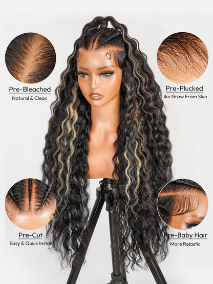 Glueless Highlight Stylist Wig Crimped Wavy 13x6 Lace Front Wig