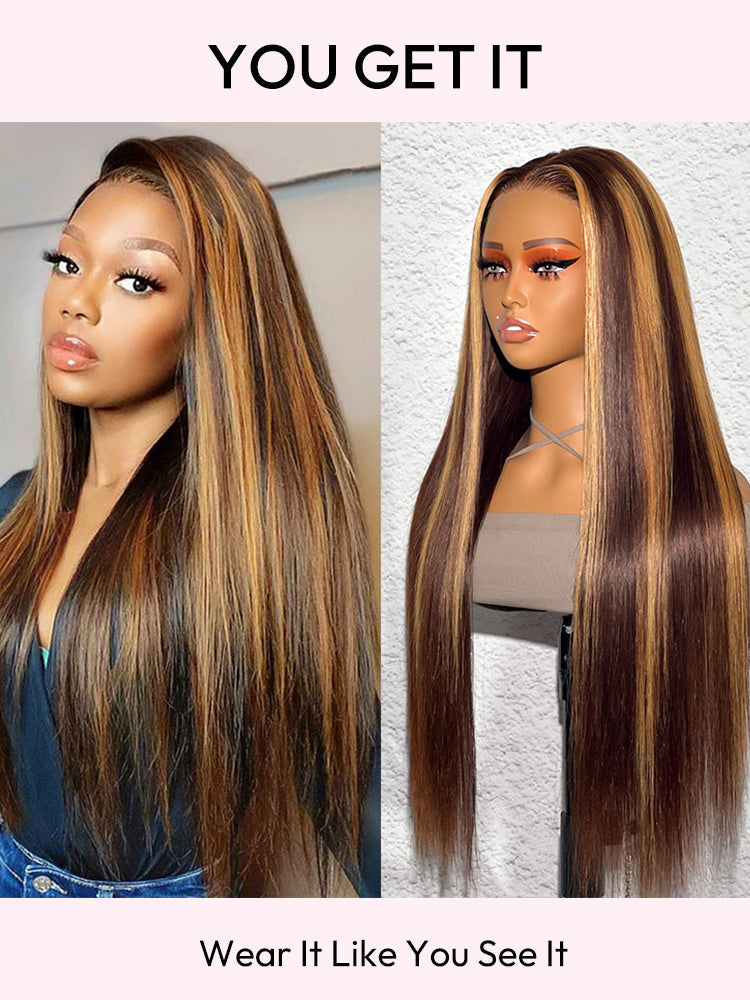 Highlight Wigs Brown And Honey Blonde Highlights Wig Ombre Human Hair Wigs