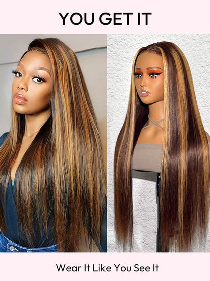 Highlight Wigs Brown And Honey Blonde Highlights Wig Ombre Human Hair Wigs