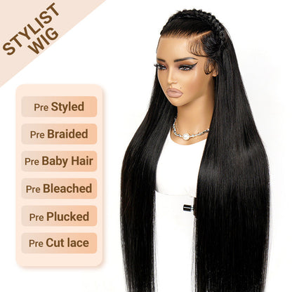 Straight Pre Braided Human Hair Glueless 13*6 Super Invisible Lace Wig Bleached Knots