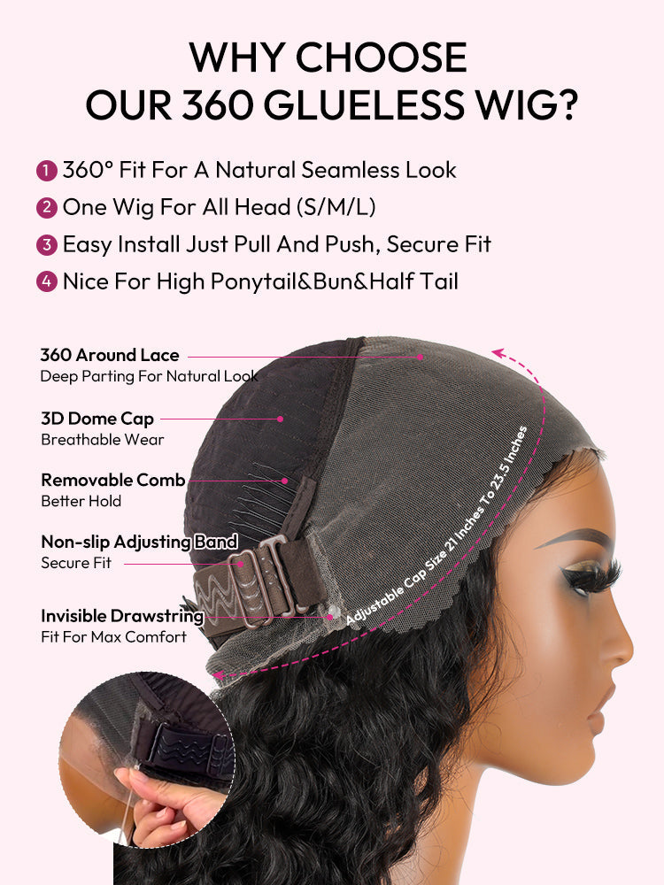 Chocolate Brown Deep Wave Invisi Strap Snug Fit 360 Lace Frontal Bleached Knots Glueless Lace Wig