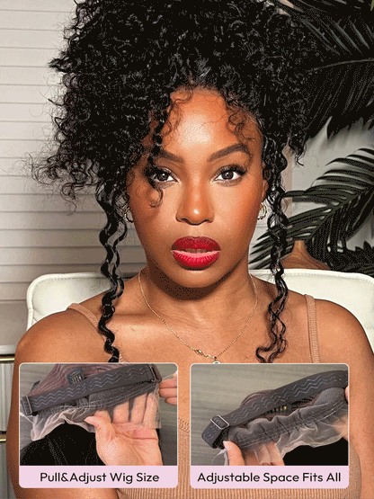 Glueless Invisi-Drawstring Flexible Fit 360 Lace Frontal Wigs Water Wave Wigs With Bleached Knots