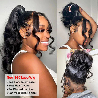 Pre Plucked 360 Lace Wigs Human Hair Transparent Ponytail Wig