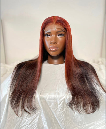 HD 5x5 closure red ombre highlight straight frontal unit