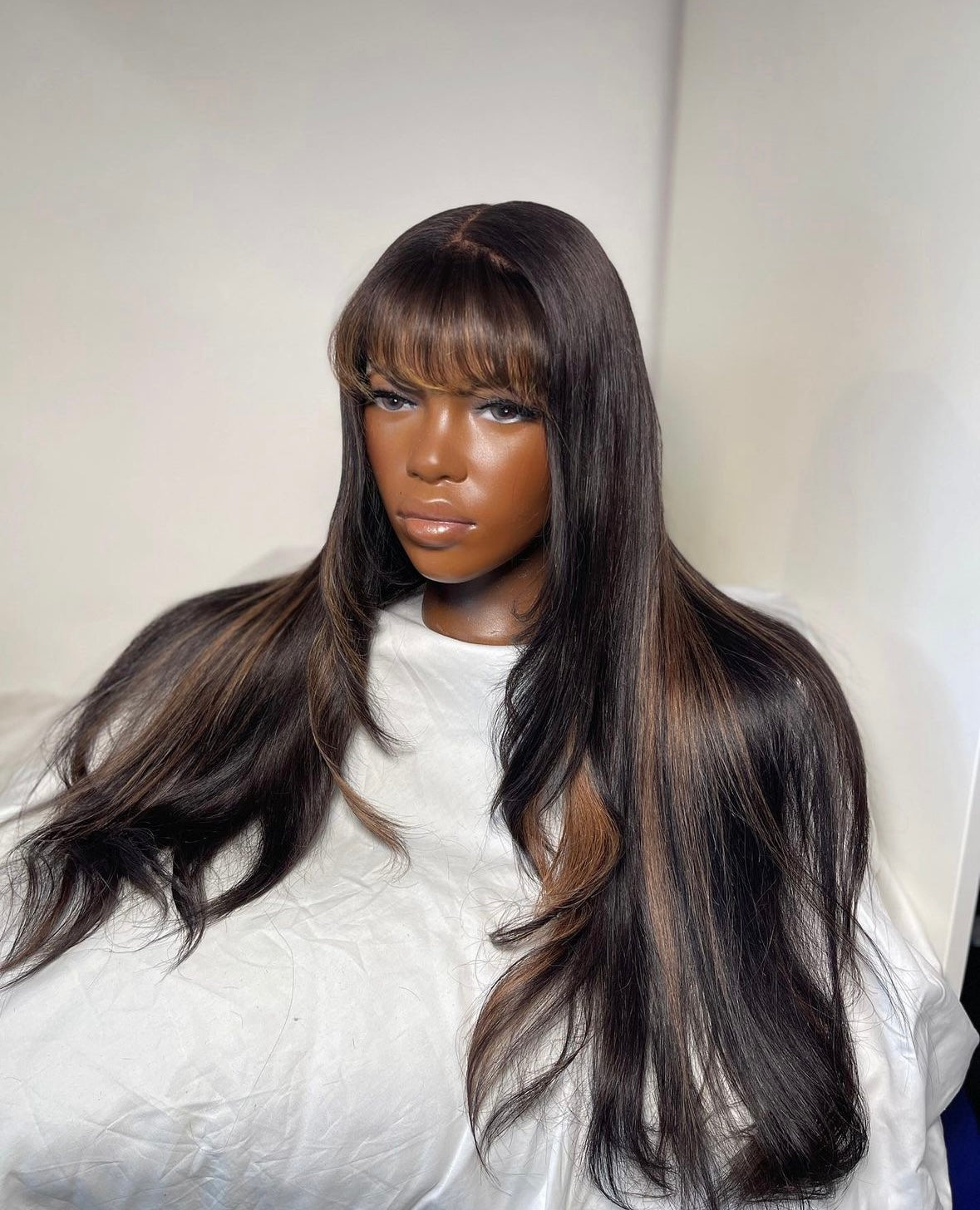 HD 5x5 closure honey blonde streak fringe straight frontal unit