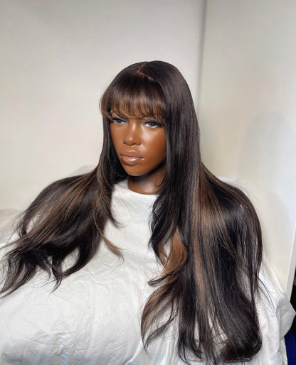 HD 5x5 closure honey blonde streak fringe straight frontal unit