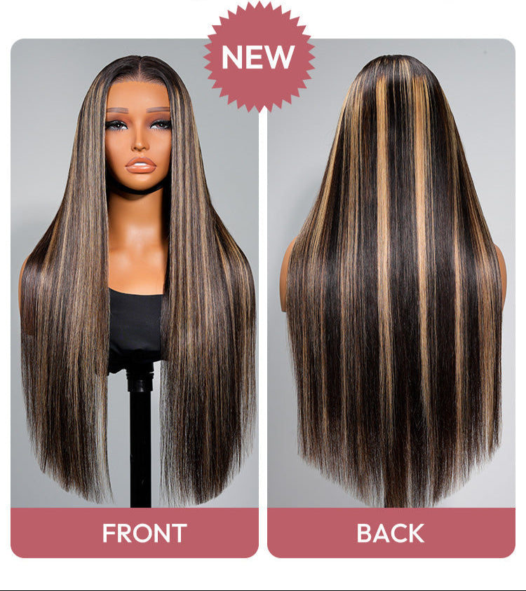 Glueless Highlight Balayage Piano Colored Straight 13x6 Lace Front Super Invisible Lace Wig